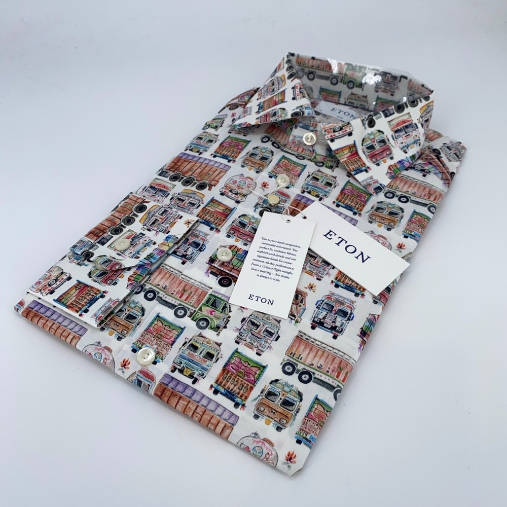 Eton Dress Shirt Men 15 3/4-40 Colorful Truck Signature Twill Slim Fit Button Up